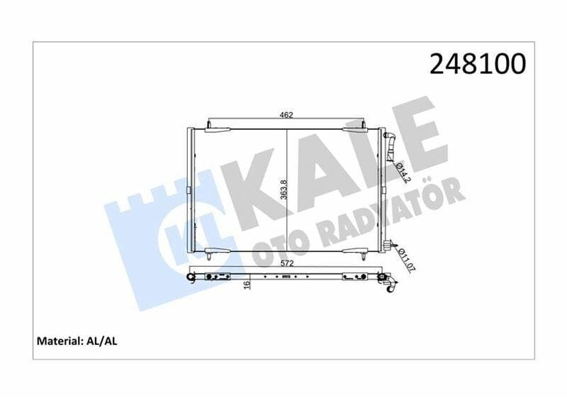 KLİMA RADYATÖRÜ KONDANSER PEUGEOT P206 98 09 1.1-1.4-1.6-2.0-1.4HDI-1.6HDI 556x364x16 AL
