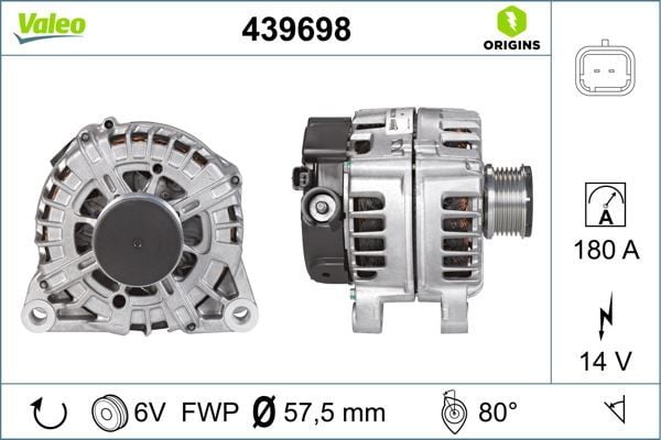 ALTERNATÖR 14V 180Ah P407-PARTNER TEPEE-EXPERT TEPEE-C4-C5-JUMPY-SCUDO DV6TED4/F 439620