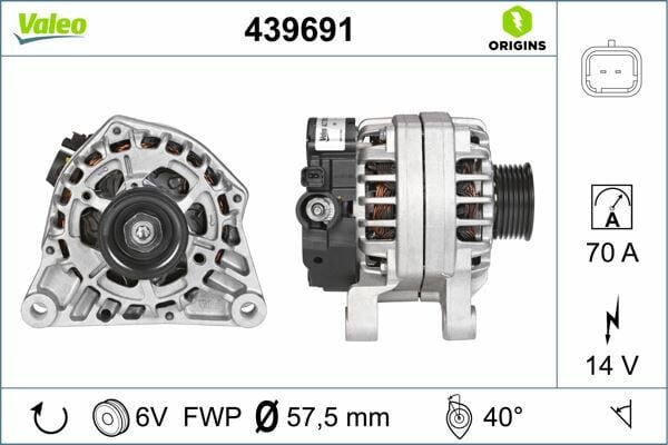 ALTERNATÖR 14V 70Ah BIPPER-NEMO-P206-PARTNER-PARTNER TEPEE-BERLINGO-XSARA-C15-JUMPY TU1JP 439275