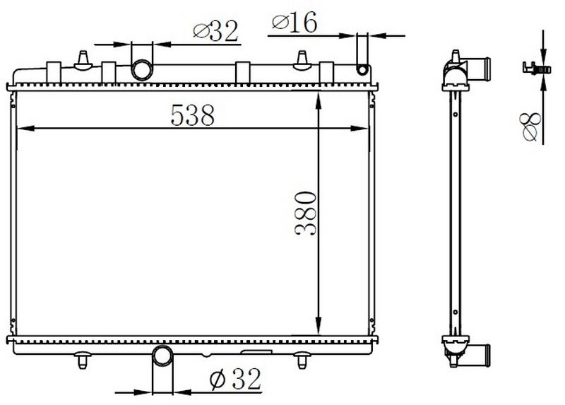 RADYATÖR 307-407-C4-C5-BERLINGO-PARTNER1.6-1.8-2.0 HDİ AC KLİMASIZ MEK 380x552x26