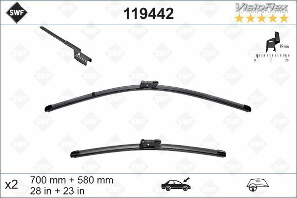 SWF VisioFlex Flat Blade X2 700 580 mm OPEL MERIVA 06/10