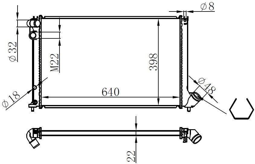RADYATÖR BRAZİNG 406 95-04 1.8-2.0 16V AC OTOM 640x398x22