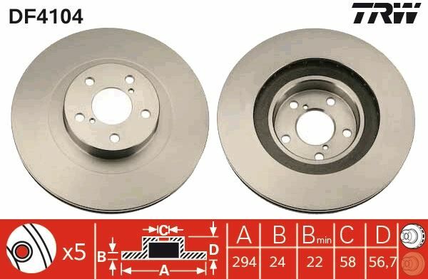 ÖN FREN DİSKİ HAVA KANALLI SUBARU IMPREZA 2.0L EJ205 WRX Turbo 99- / OUTBACK 2.5L 00-03 / FORESTER 2.0L EJ20 S turbo SF 03- 294 ÇAP X 5 BİJON - Takım disk fiyatıdır