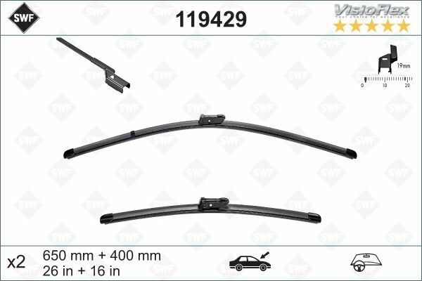 SWF VisioFlex Flat Blade X2 650 400 mm PEUGEOT PARTNER 2 08 - . CITROEN BERLINGO 2 08 -