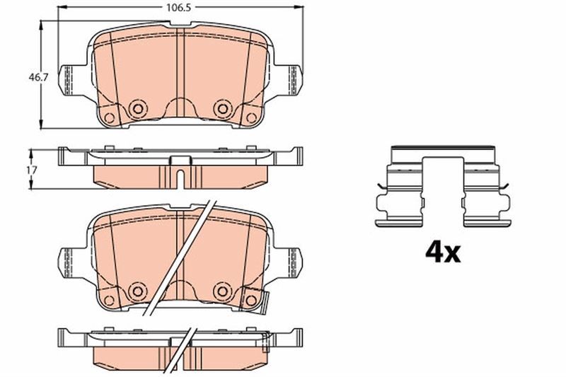 ARKA FREN BALATASI OPEL ASTRA K 1.0-1.4-1.4T-1.6T-1.6 CDTI 16 22 106.5x46.3x16.6