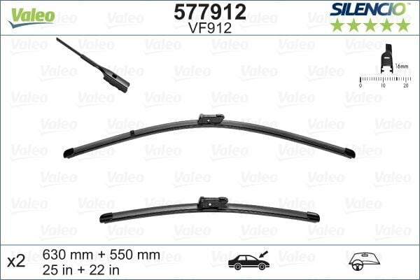 Valeo Silencio X-TRM Flat Blade X2 630 550 mm VW Tiguan II