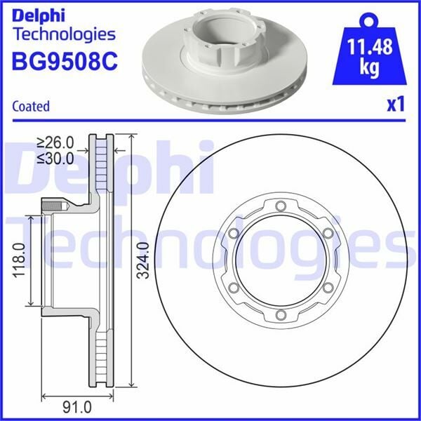 FREN DİSKİ TEKLİ PAKET - BOYALI. DELİKLİ ÖN MERCEDES T2-700-SERİES.T2-800-SERİES.VARİO-SERİES 04/1 986