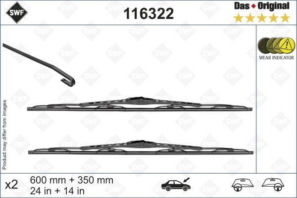 SWF X2 600 350 MM OPEL VAUXHALL KARL 06.2015 SWF KONVANSİYONEL TİP SİLECEK BİNEK