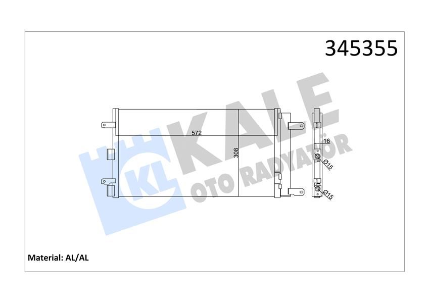 KLİMA KONDENSERİ DOBLO 01 1.4-1.6 16V 595x303x16 AL/AL