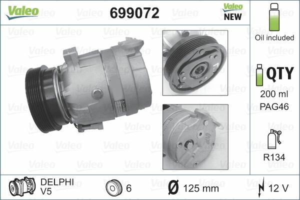 KLİMA KOMPRESÖRÜ CORSA B 1.2i-1.4i-1.6i1.5D-TD-1.7D 93-00 -COMBO 1.2-1.4-1.6-1.7D 94 TIGRA 125mm