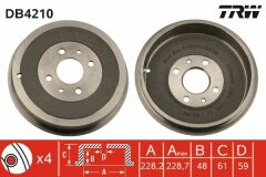 ARKA FREN KAMPANASI FIAT ALBEA 00 DOBLO 01 FIORINO 09 LINEA 09 MAREA 00 TEMPRA 92 96 TIPO 90 95 UNO 98 06 PEUGEOT BIPPER 08 CITROEN NEMO 08 228.2 mm 4 Delik