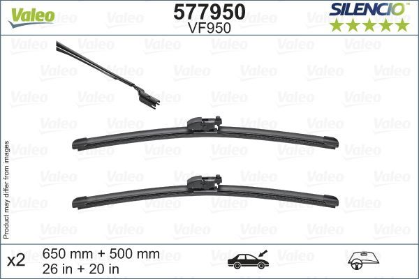 Valeo Silencio X-TRM Flat Blade VF950 X2 650 500 mm BMW X3 17 X4 18 JAGUAR EPACE 17