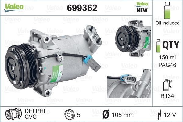 KLİMA KOMPRESÖRÜ ASTRA G 1.6--1.6 00-09 ASTRA H 1.6-1.6 T-1.8 04 MERIVA 1.6-1.6T 05-10 105mm