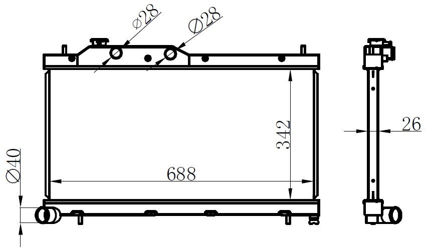RADYATOR BRAZİNG MT 342X688X26 FORESTER 2.0 D 2008 COMPLETE ALUMİNUM 67737