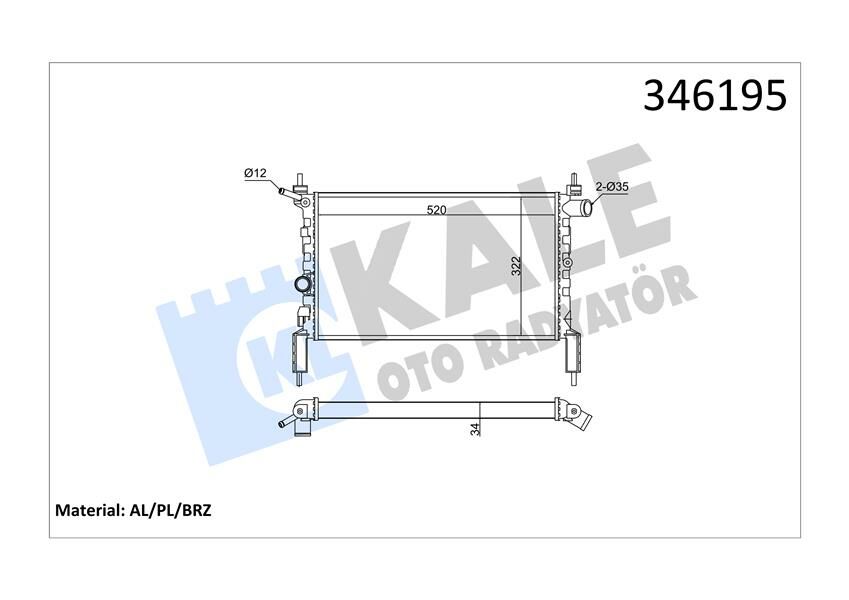 RADYATÖR BRAZİNG ASTRA F 1.4I-1.6I KLİMASIZ MEK 525x298x22 AL/PL/BRZ